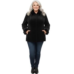 Gallery Vintage Black Faux Suede Faux Fur Trim Full Zip Black Jacket Size 1X